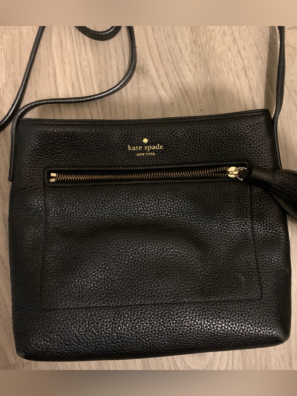 kate spade Black Pebbled Leather Crossbody with Front Zip